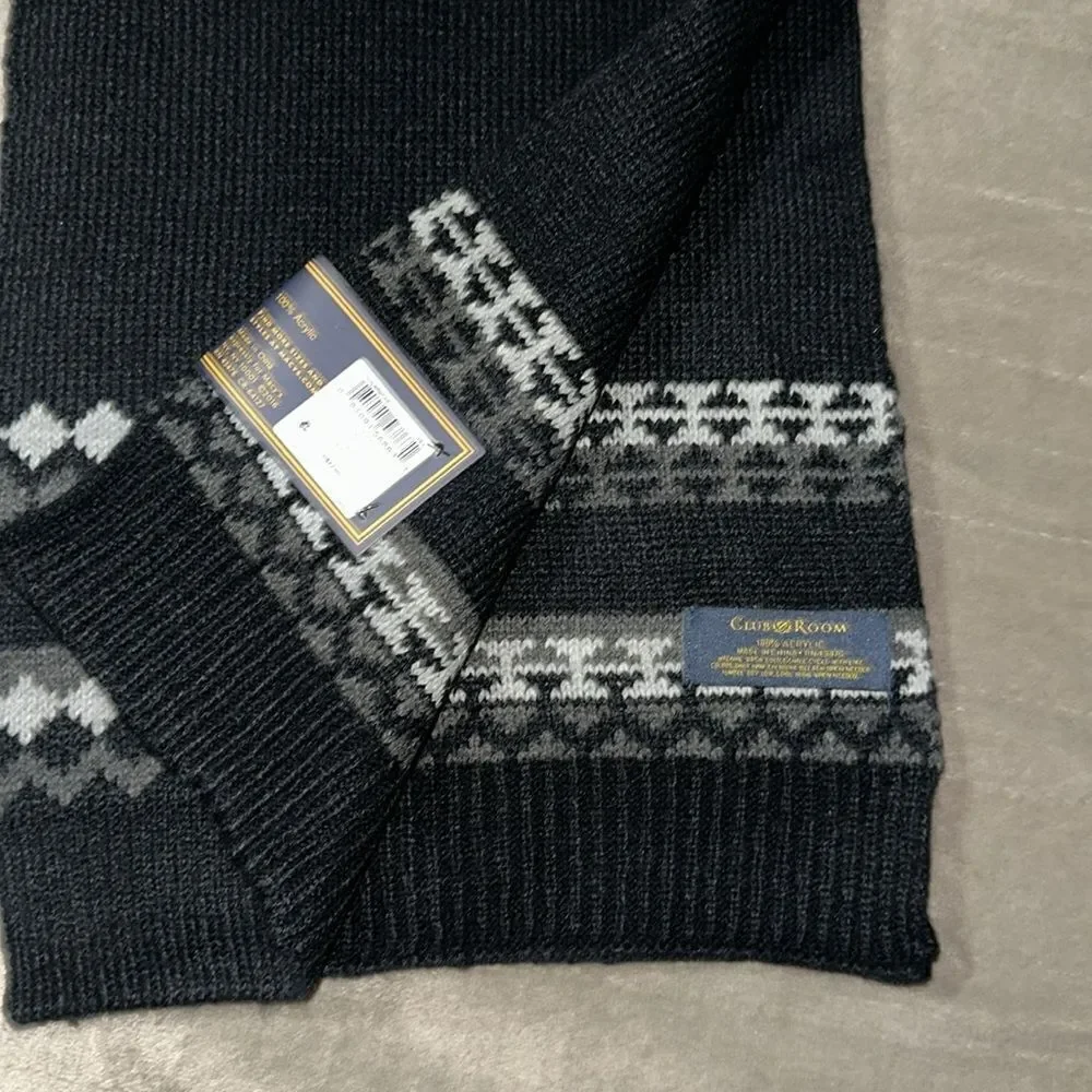 Club Room Men’s Black Silver Gray Fine Knit Scarf